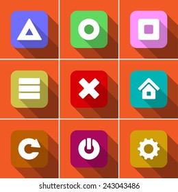 Icon set with long shadow in flat design. Vector illustration.