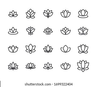 Icon set of lotus. Editable vector pictograms isolated on a white background. Trendy outline symbols for mobile apps and website design. Premium pack of icons in trendy line style.