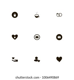 icon set Love with coffee, candle, letter and people in love
