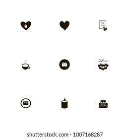icon set Love with cup, coffee, candle and candles