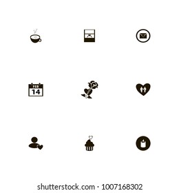 icon set Love with cupcake, rose, diamond and tea