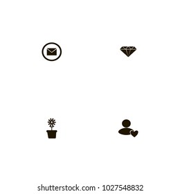 icon set Love with diamond, pot, letter and envelope