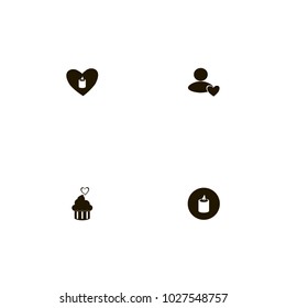 icon set Love with heart , cupcake, cake and heart with candle