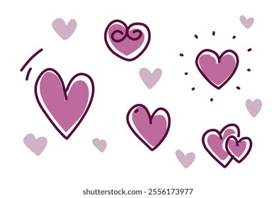 icon set of Love Heart Symbol Icons .  Illustration Set with Solid and Outline Vector Hearts pink and purple color. editable eps10