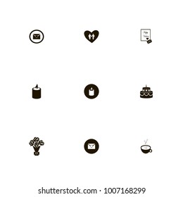 icon set Love with letter, coffee, cake and heart 