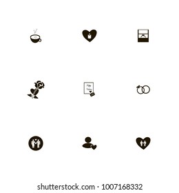 icon set Love with ring, valentine card, heart  and rings