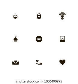 icon set Love with roses, heart on hand, heart  and love letter