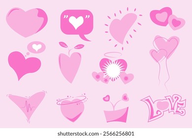 icon set, love shape theme, adorable pink color
