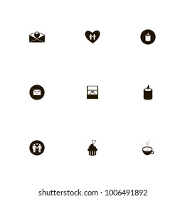 icon set Love with tea, ring, candle and letter