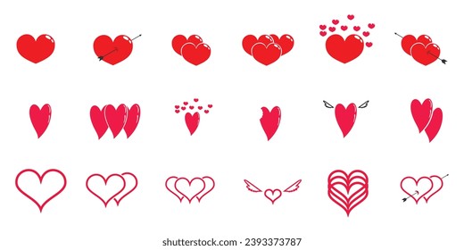 conjunto de iconos amor, varios diseños con colores rojo y rosa, eps 10