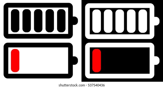Icon set low battery and full battery isolated on white background and black background