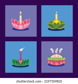 icon set, loy krathong, style