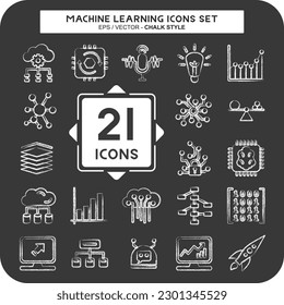 Juego de iconos Aprendizaje automático. relacionado con el símbolo Machine Learning. estilo tiza. diseño simple editable