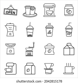 Icon Set Machine in restaurant or coffee shop, espresso, beverage symbol editable file