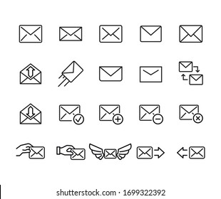 Icon set of mail. Editable vector pictograms isolated on a white background. Trendy outline symbols for mobile apps and website design. Premium pack of icons in trendy line style.