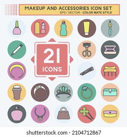 Icon Set Makeup and Accessories - Color Mate Style - simple illustration, good for prints , announcements, etc
