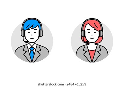 Icon set of male and female operators wearing headsets
