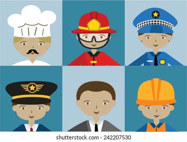 icon set of male professionals in flat design