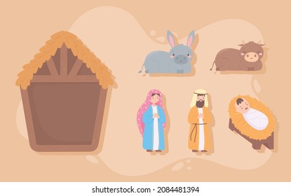icon set manger family and animals