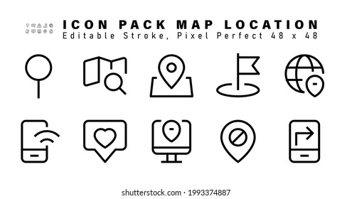 Icon Set of Map Location Line Icons. Contains such Icons as Location, Address, Mobile Wifi, Favorite, Pin etc. Editable Stroke. 48x48 Pixel Perfect