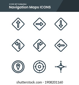 icon set of maps navigation arrow, cardinal, target  and many more. with line style vector. suitable use for web app and pattern design.