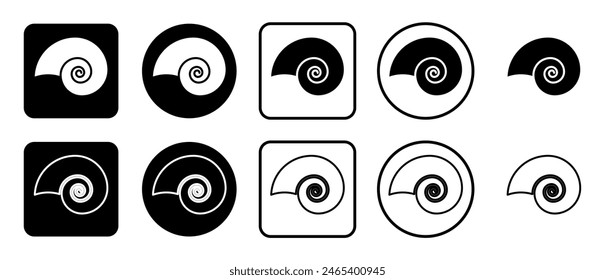 Icon set of marine nautilus symbol. Filled, outline, black and white icons set, flat style.  Vector illustration on white background