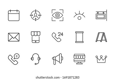 Icon set of marketing. Editable vector pictograms isolated on a white background. Trendy outline symbols for mobile apps and website design. Premium pack of icons in trendy line style.