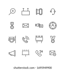 Symbolsatz für Marketing. Bearbeitbare Vektorillustration-Piktogramme einzeln auf weißem Hintergrund. Trendy-Umrisssymbole für mobile Apps und Website-Design. Premium-Paket von Symbolen im trendigen Linienstil.