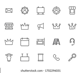 Icon set of marketing. Editable vector pictograms isolated on a white background. Trendy outline symbols for mobile apps and website design. Premium pack of icons in trendy line style.