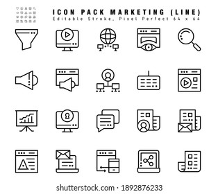 Icon Set of  Marketing Vector Line Icons. Contains such Icons as Web Warning, Communication, Document etc. Editable Stroke. 64x64 Pixel Perfect