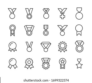 Icon set of medal. Editable vector pictograms isolated on a white background. Trendy outline symbols for mobile apps and website design. Premium pack of icons in trendy line style.