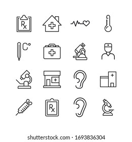 Conjunto de iconos médicos. Pictogramas vectoriales editables aislados en un fondo blanco. Símbolos de diseño para aplicaciones móviles y diseño de sitios web. Paquete Premium de iconos en estilo de línea de moda.