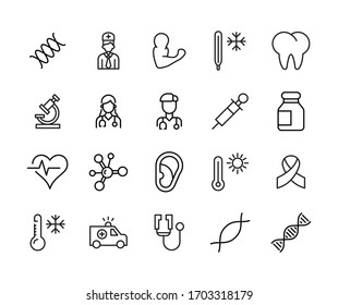 Conjunto de iconos médicos. Pictogramas vectoriales editables aislados en un fondo blanco. Símbolos de diseño para aplicaciones móviles y diseño de sitios web. Paquete Premium de iconos en estilo de línea de moda.