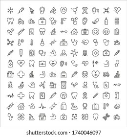 Icon set of medical. Editable vector pictograms isolated on a white background. Trendy outline symbols for mobile apps and website design. Premium pack of icons in trendy line style.