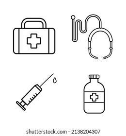 Icon set of medical equipment and pharmacy