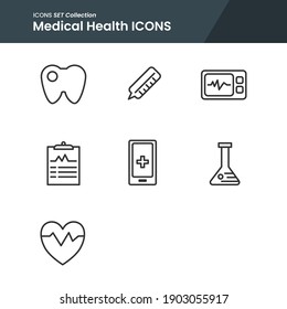 icon set of medical health dentist, mobile app, formulated vaccine, and many more. with line style vector. suitable use for web app and pattern design.