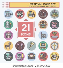Icon Set Medieval. related to War Era symbol. color mate style. simple design editable. simple illustration