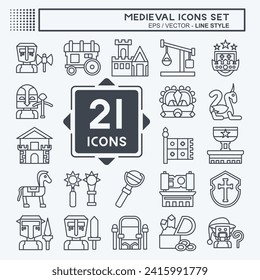 Symbolsatz Mittelalterlich. im Zusammenhang mit dem Symbol der Era des Krieges. Linienstil. einfaches Design bearbeitbar. einfache Abbildung