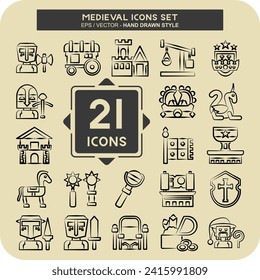 Icon Set Medieval. related to War Era symbol. hand drawn style. simple design editable. simple illustration