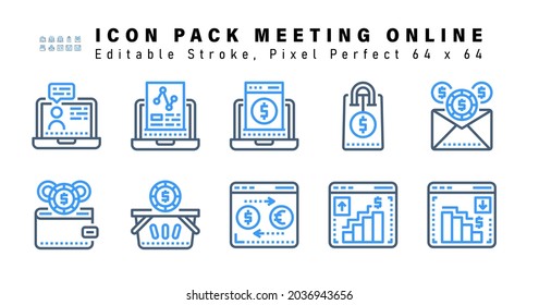 Icon Set of Meeting Online Two Color Icons. Contains such Icons as  Sms Banking, Wallet, Finance, Transaction etc. Editable Stroke. 64 x 64 Pixel Perfect