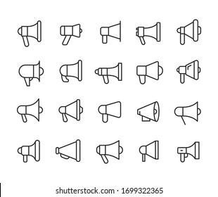 Icon set of megaphone. Editable vector pictograms isolated on a white background. Trendy outline symbols for mobile apps and website design. Premium pack of icons in trendy line style.