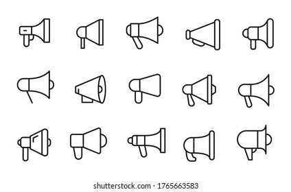 Icon set of megaphone. Editable vector pictograms isolated on a white background. Trendy outline symbols for mobile apps and website design. Premium pack of icons in trendy line style.
