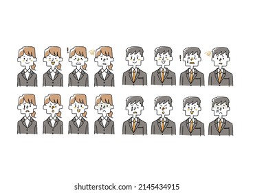  Icon set of men and women of businessmen with various facial expressions Comical handwritten person Vector, color on line drawing