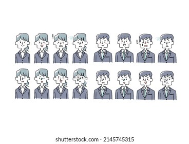  Icon set of men and women of businessmen with various facial expressions Comical handwritten person Vector, color on line drawing