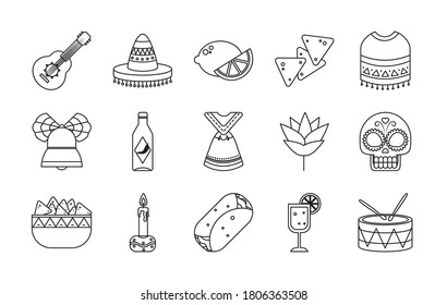 icon set of mexican and sugar skull over white background, line style, vector illustration