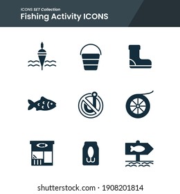icon set of mfishing activity boots, anchor, market and many more. with solid style vector. suitable use for web app and pattern design.