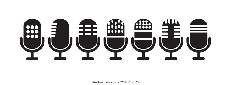 Icon set of Microphone. Trendy design. Flat design microphone icon. Concept Podcast illustration. Podcast radio. Studio icon, microphone broadcast podcast icon vector illustration.