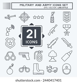 Icon Set Military And Army. related to War symbol. line style. simple design illustration