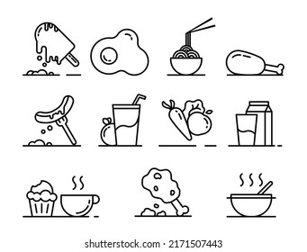 Icon Set Minimalist for food, meal, breakfast, lunch etc. Editable Stroke. Let's make your design Easier