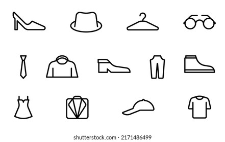 Icon Set Minimalist Simple for Fashion shop, cloth and T Shirt, editable Stroke. Let's make your Design Easier 